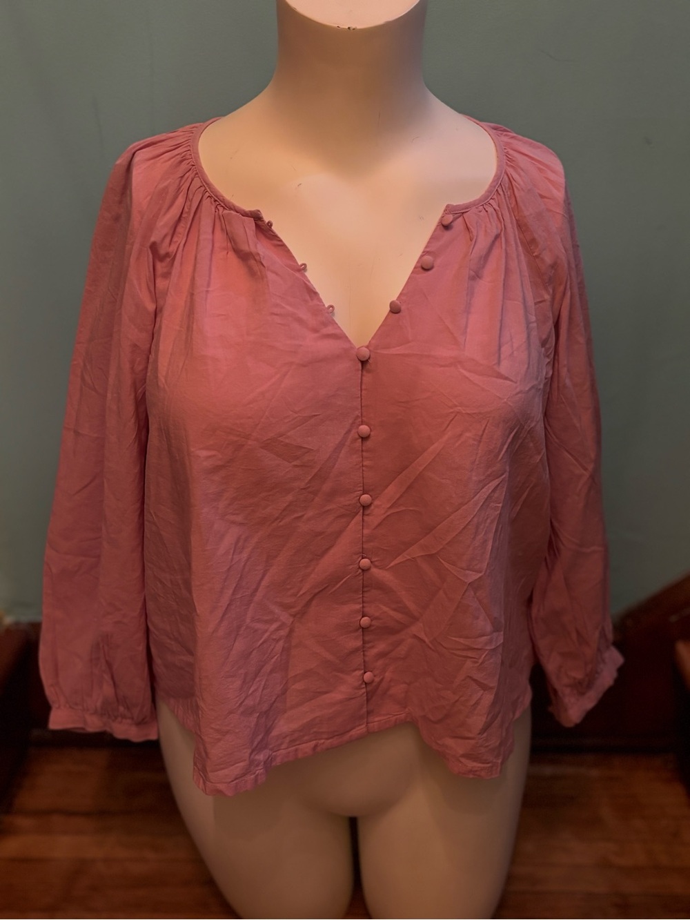 a new day Mauve Button-Front Peasant Blouse